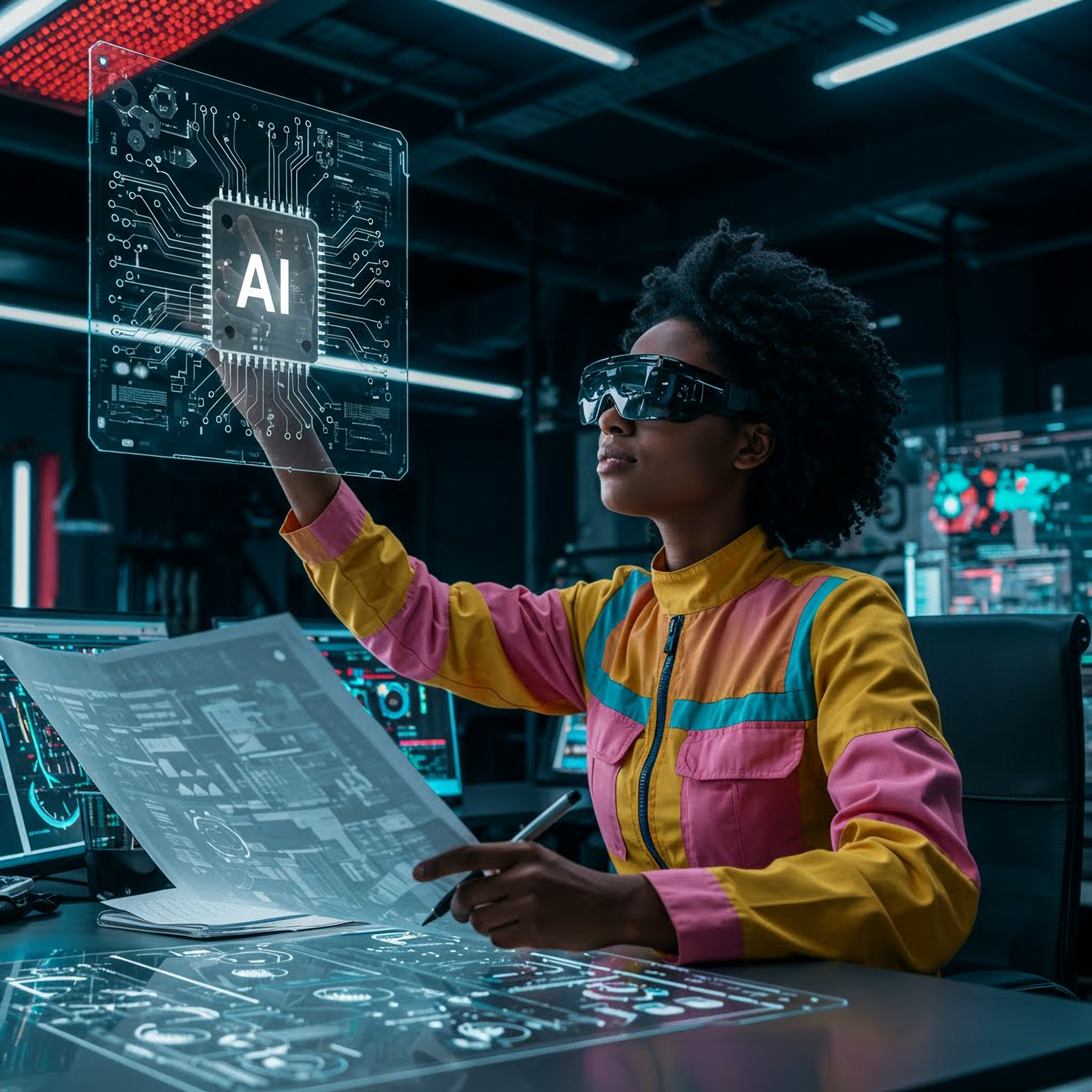 Ilustración de un ingeniero de software trabajando con soluciones de IA